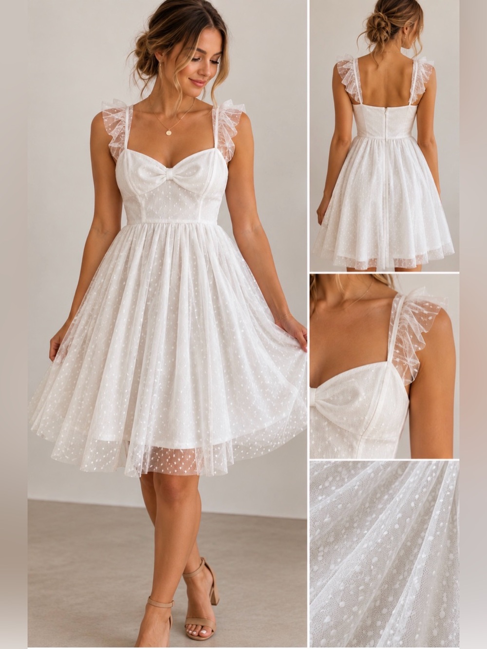 SHEIN -White Swiss Dot Ruffle Strap Dress